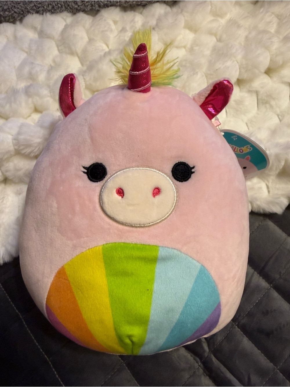 Squishmallows Pink Unicorn Plush with Rainbow Belly